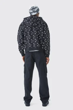 boohooMAN Relaxed Crotch Print Cargo Trouser With Hem Detail | UK| Trousers|Cargos