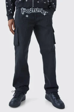 boohooMAN Relaxed Crotch Print Cargo Trouser With Hem Detail | UK| Trousers|Cargos