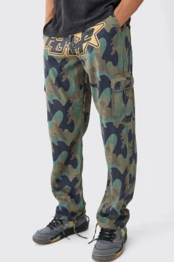 boohooMAN Relaxed Crotch Print Tie Hem Camo Cargo Trouser | UK| Trousers
