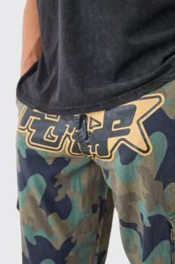 boohooMAN Relaxed Crotch Print Tie Hem Camo Cargo Trouser | UK| Trousers