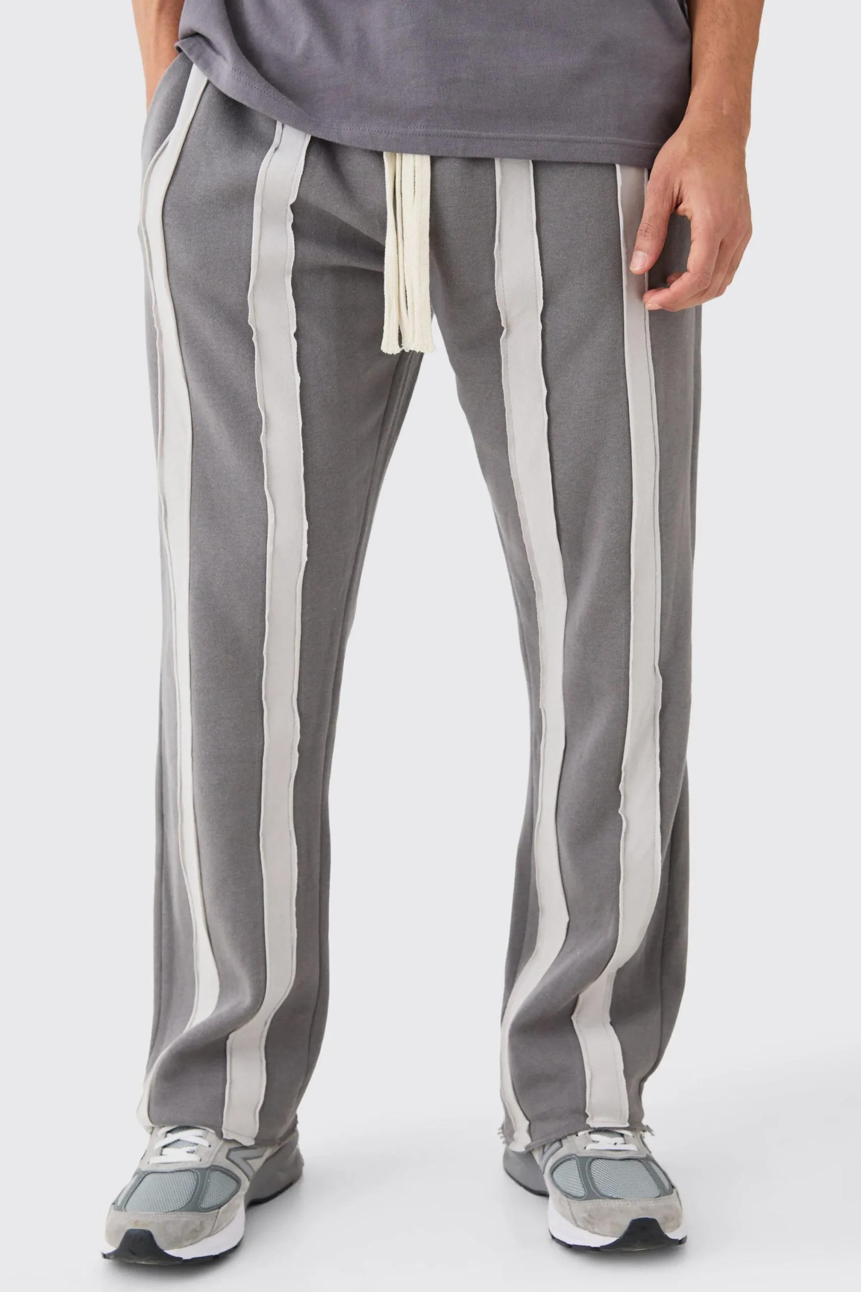 boohooMAN Relaxed Cut & Sew Stripe Raw Edge Joggers | UK| Trousers|Joggers