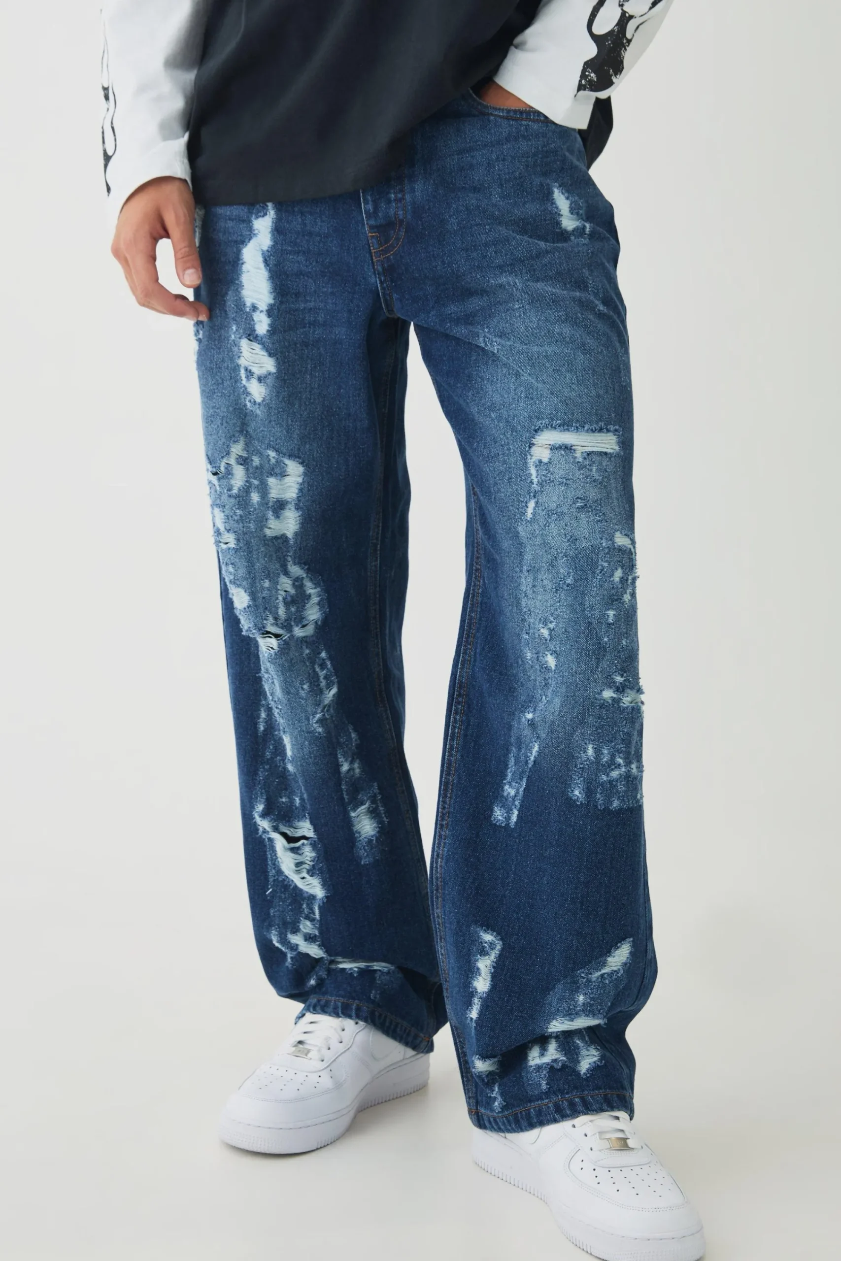 boohooMAN Relaxed Distressed Nibbled Jeans | UK| Trousers|Jeans
