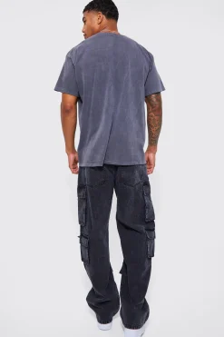 boohooMAN Relaxed Fit Acid Wash Cargo Jeans | UK| Trousers|Jeans