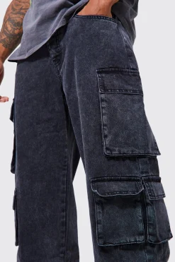 boohooMAN Relaxed Fit Acid Wash Cargo Jeans | UK| Trousers|Jeans