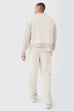 boohooMAN Relaxed Fit Cable Knitted Joggers | UK| Joggers|Knitwear