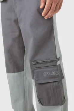 boohooMAN Relaxed Fit Colour Block Official Branded Cargo Trouser | UK| Trousers|Cargos