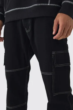boohooMAN Relaxed Fit Contrast Stitch Cargo Jeans | UK| Trousers|Jeans