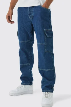 boohooMAN Relaxed Fit Contrast Stitch Cargo Jeans | UK| Trousers|Jeans