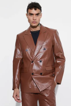 boohooMAN Relaxed Fit Double Breasted Pu Blazer | UK| Suits & Tailoring