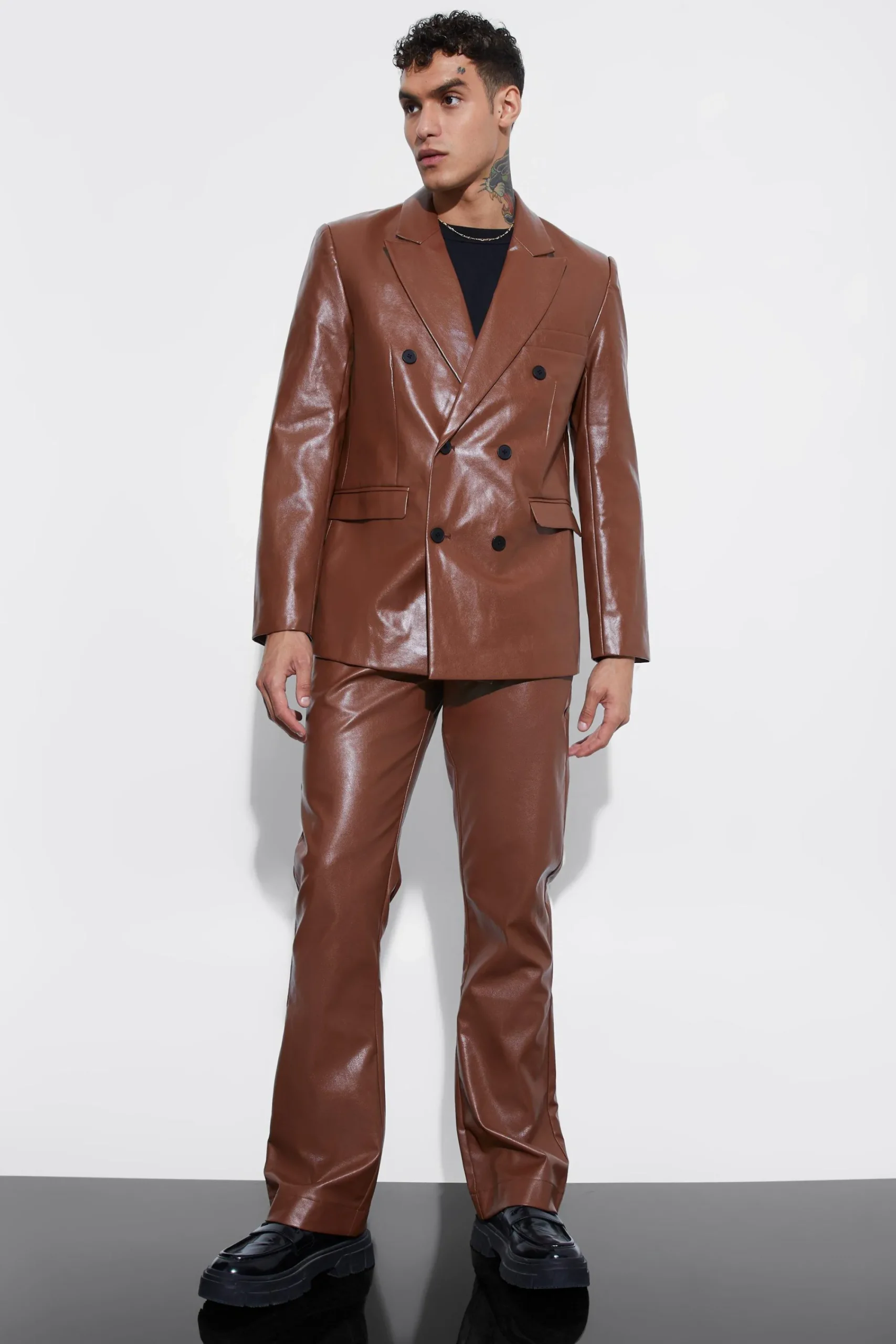boohooMAN Relaxed Fit Double Breasted Pu Blazer | UK| Suits & Tailoring