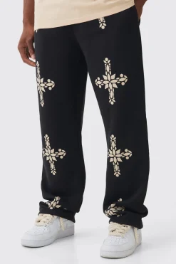 boohooMAN Relaxed Fit Gothic Cross Print Jogger | UK| Trousers|Joggers