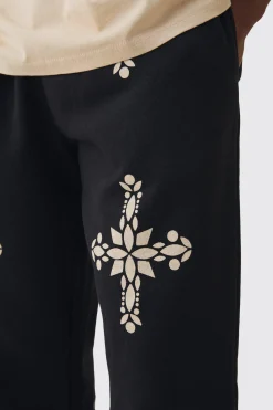boohooMAN Relaxed Fit Gothic Cross Print Jogger | UK| Trousers|Joggers