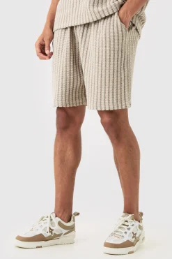 boohooMAN Relaxed Fit Mid Length Striped Textured Short | UK| Shorts