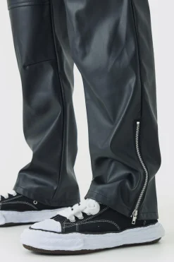 boohooMAN Relaxed Fit Pu Zip Hem Trousers | UK| Trousers