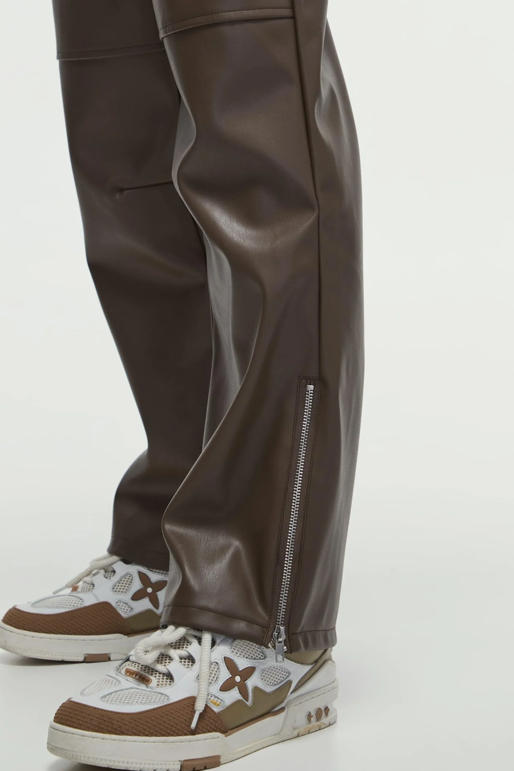 boohooMAN Relaxed Fit Pu Zip Hem Trousers | UK| Trousers