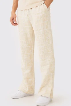 boohooMAN Relaxed Fit Split Hem Jacquard Joggers | UK| Joggers