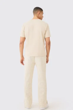 boohooMAN Relaxed Fit Split Hem Jacquard Joggers | UK| Joggers