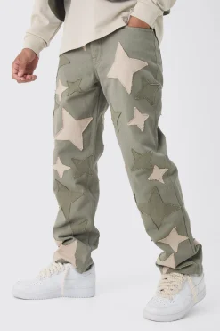 boohooMAN Relaxed Fit Star Patchwork Applique Jeans | UK| Trousers|Sets & Co-Ords