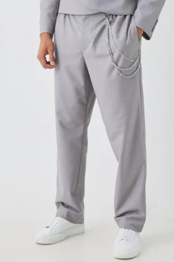 boohooMAN Relaxed Fit Tailored Trouser With Chain In | UK| Suits & Tailoring|Trousers