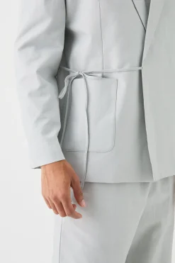 boohooMAN Relaxed Fit Tie Front Linen Blazer In | UK| Suits & Tailoring