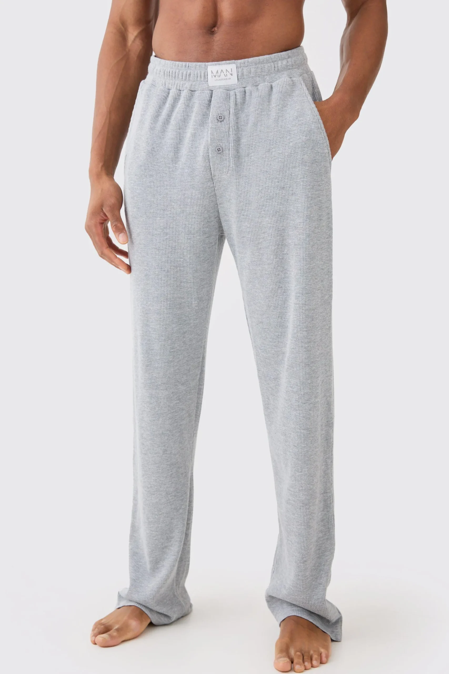 boohooMAN Relaxed Fit Waffle Lounge Bottoms In | UK| Loungewear