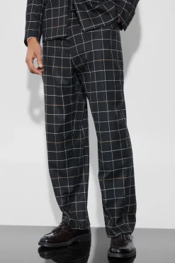 boohooMAN Relaxed Fit Windowpane Check Suit Trousers | UK| Trousers