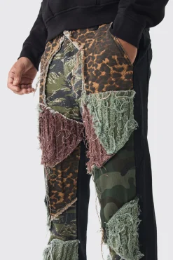 boohooMAN Relaxed Flare Distressed Camo Patchwork Twill Trousers | UK| Trousers|Jeans