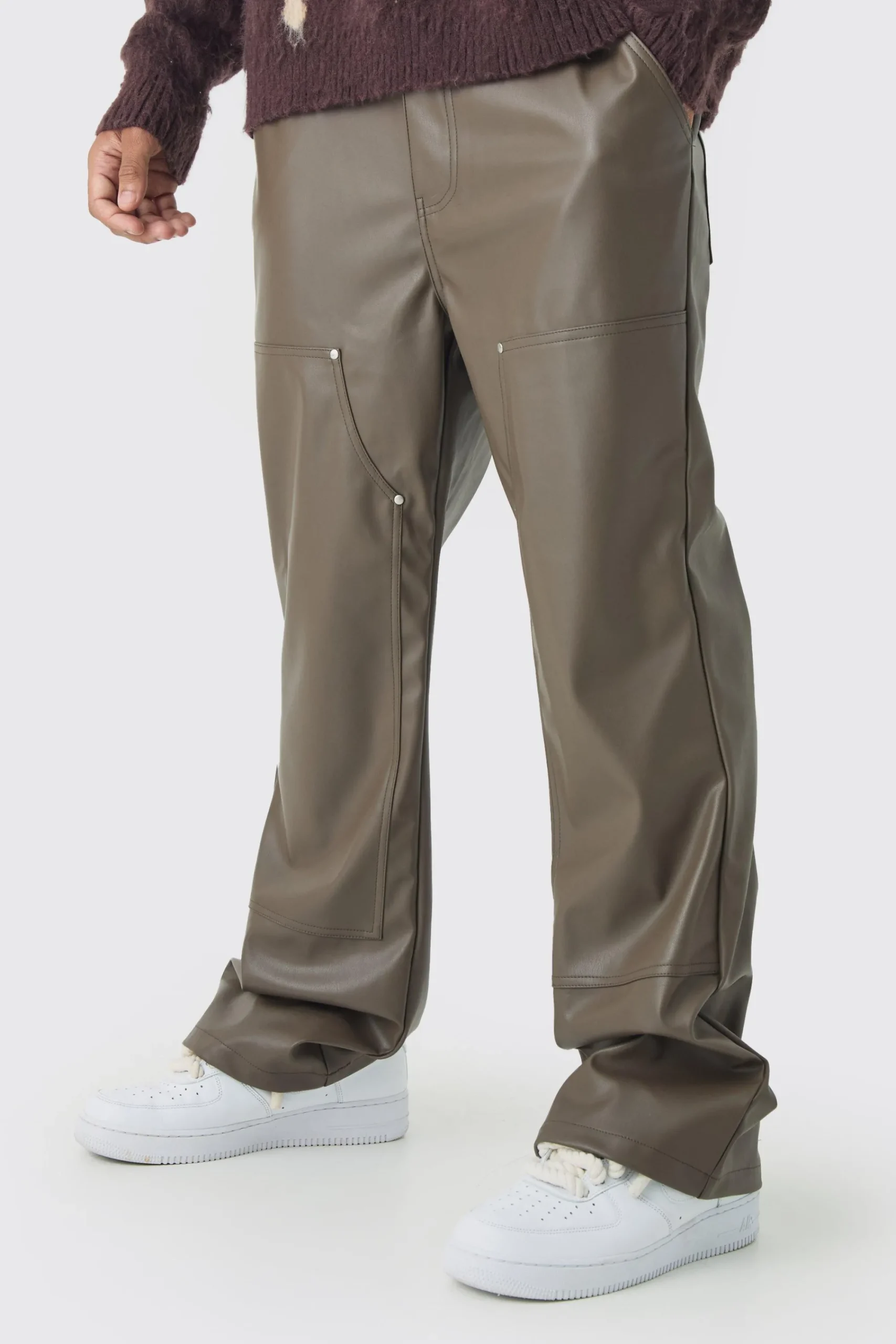 boohooMAN Relaxed Flare Pu Carpenter Trousers | UK| Trousers