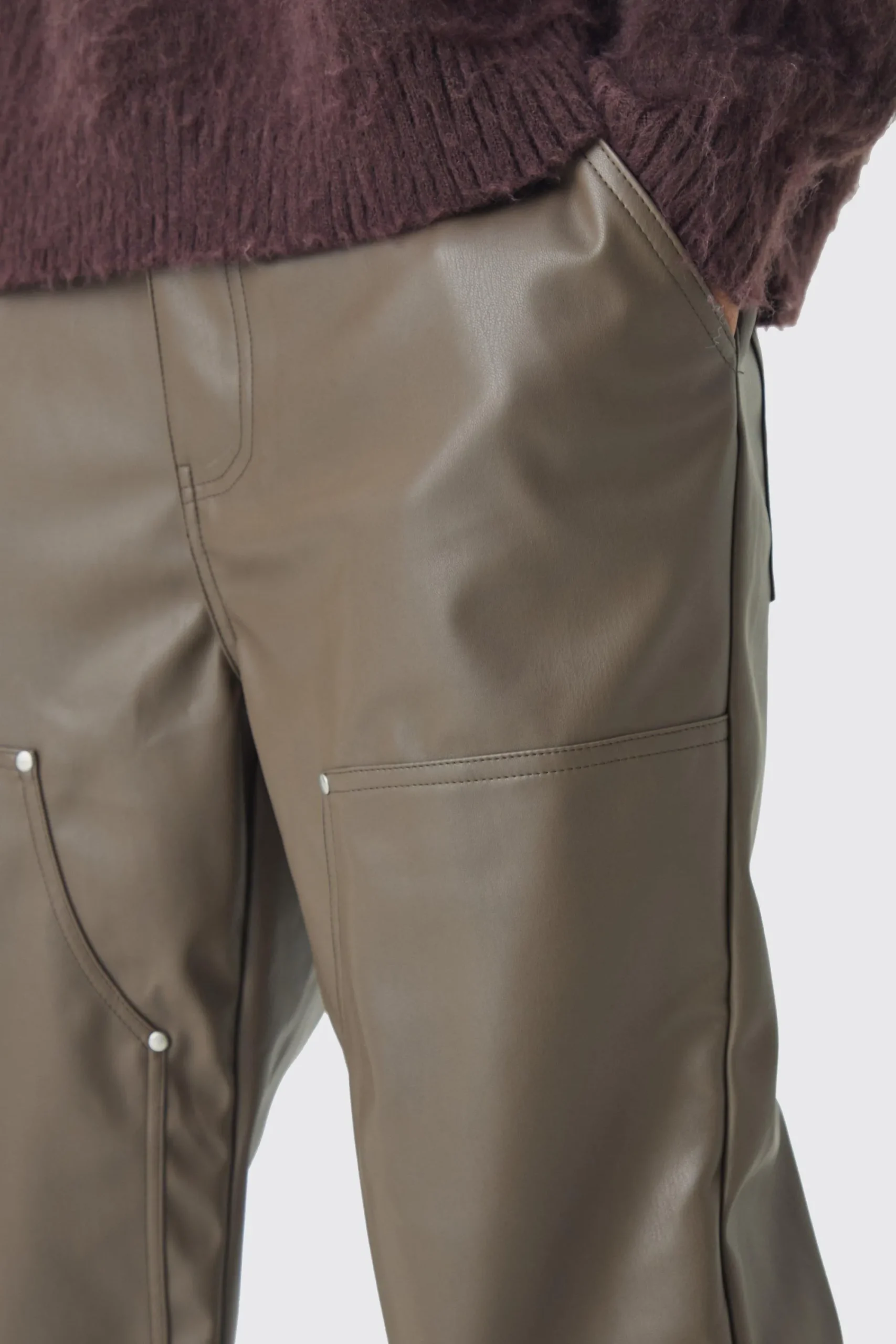 boohooMAN Relaxed Flare Pu Carpenter Trousers | UK| Trousers