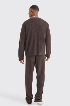 boohooMAN Relaxed Fluffy Knitted Joggers | UK| Tracksuits