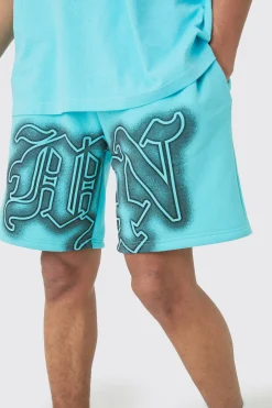 boohooMAN Relaxed Gothic Man Graffiti Spray Short | UK| Shorts