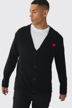 boohooMAN Relaxed Heart Knitted Cardigan | UK| Knitwear