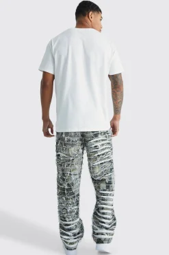 boohooMAN Relaxed Heavily Distressed Camo Trouser | UK| Trousers