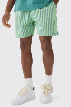 boohooMAN Relaxed Indigo Dyed Striped Short | UK| Shorts