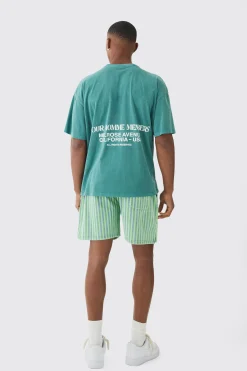 boohooMAN Relaxed Indigo Dyed Striped Short | UK| Shorts