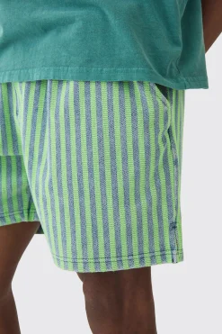 boohooMAN Relaxed Indigo Dyed Striped Short | UK| Shorts