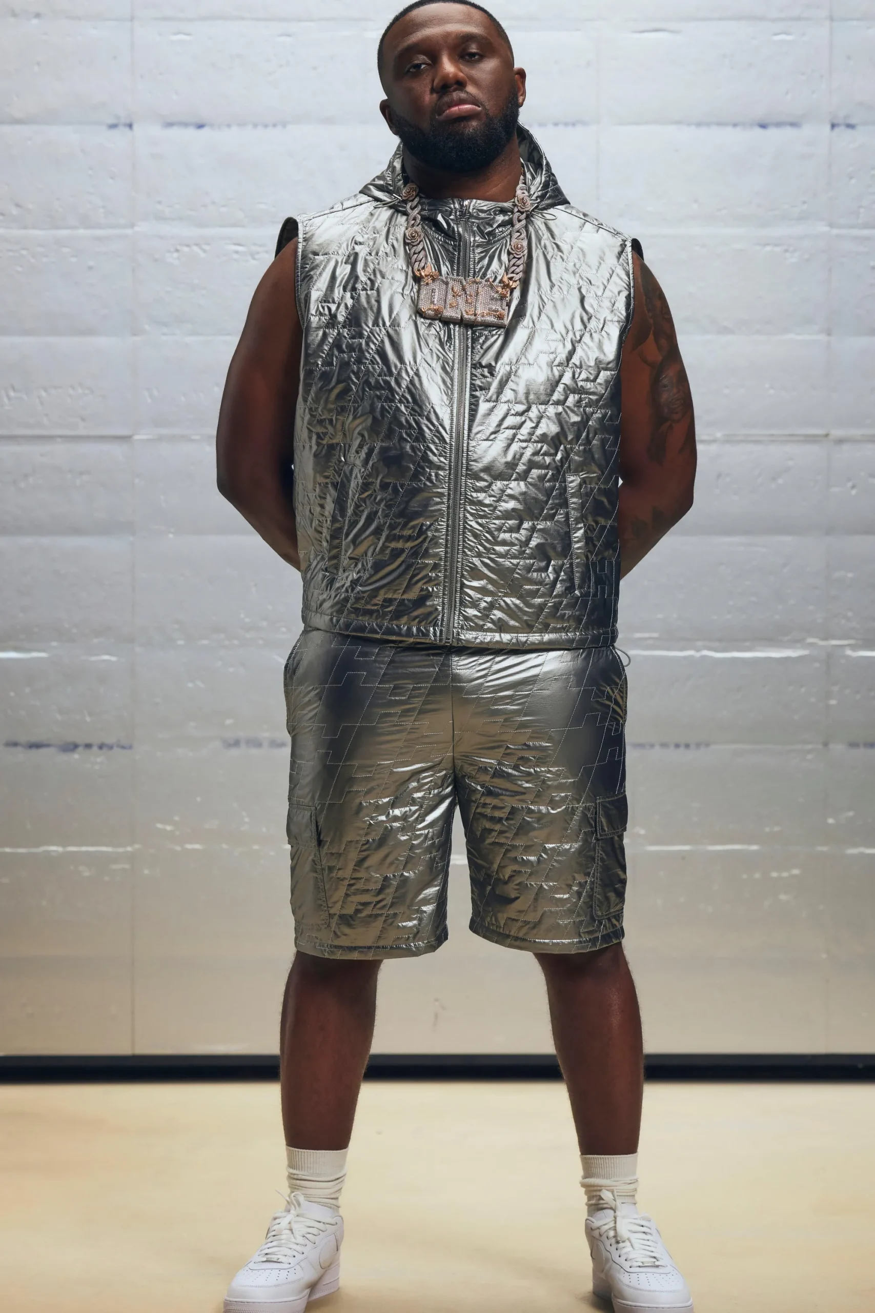 boohooMAN Relaxed Jort Fit Metallic Nylon Quilted Woven Shorts | UK| Shorts|Sets & Co-Ords