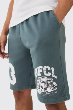 boohooMAN Relaxed Long Length OFCL Racing Acid Wash Shorts | UK| Shorts