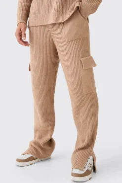 boohooMAN Relaxed Marl Ribbed Knit Cargo Joggers | UK| Tracksuits