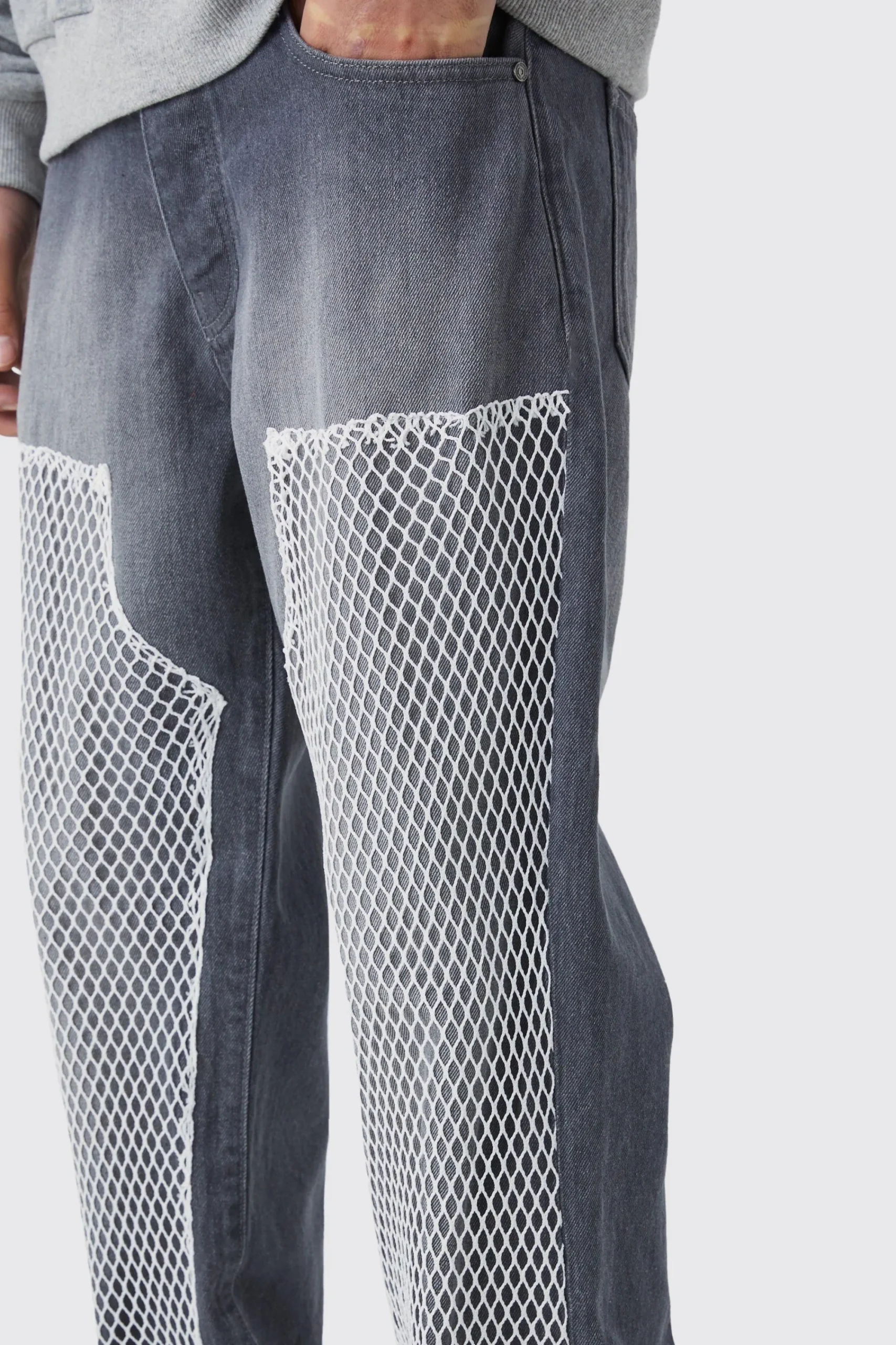 boohooMAN Relaxed Mesh Worker Panel Jeans | UK| Jeans