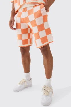 boohooMAN Relaxed Mid Length Check Knitted Short | UK| Tracksuits