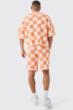 boohooMAN Relaxed Mid Length Check Knitted Short | UK| Tracksuits