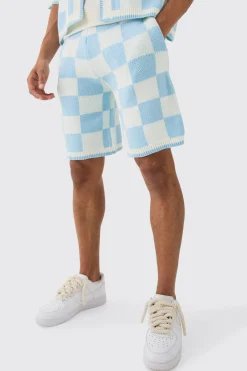 boohooMAN Relaxed Mid Length Check Knitted Short | UK| Tracksuits