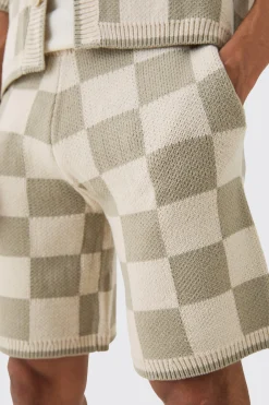boohooMAN Relaxed Mid Length Check Knitted Short | UK| Tracksuits