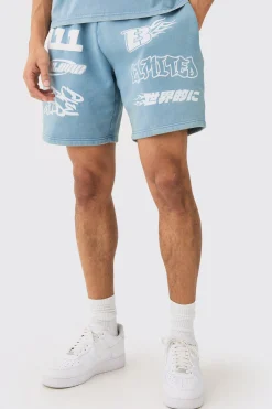 boohooMAN Relaxed Moto Puff Print Washed Shorts | UK| Shorts