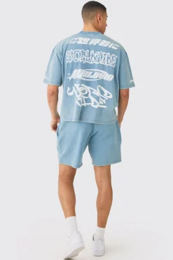 boohooMAN Relaxed Moto Puff Print Washed Shorts | UK| Shorts