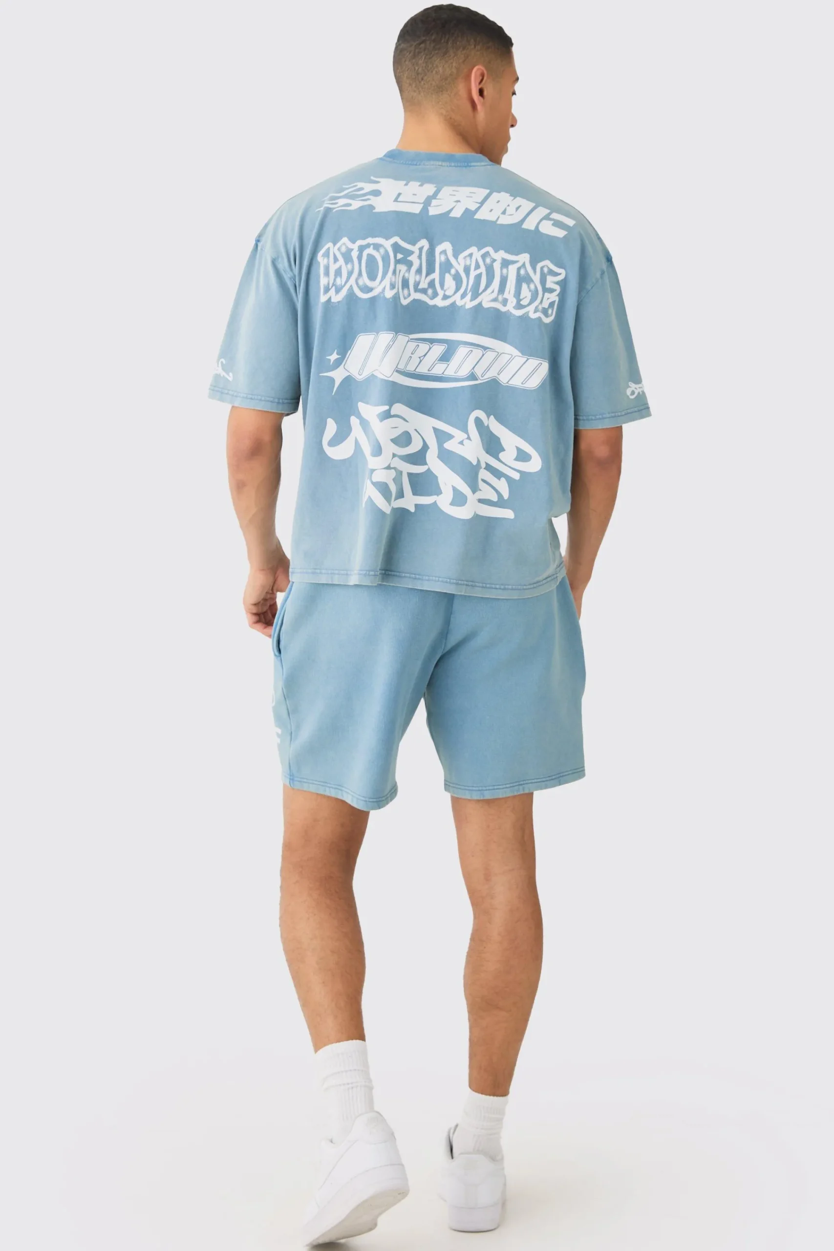 boohooMAN Relaxed Moto Puff Print Washed Shorts | UK| Shorts