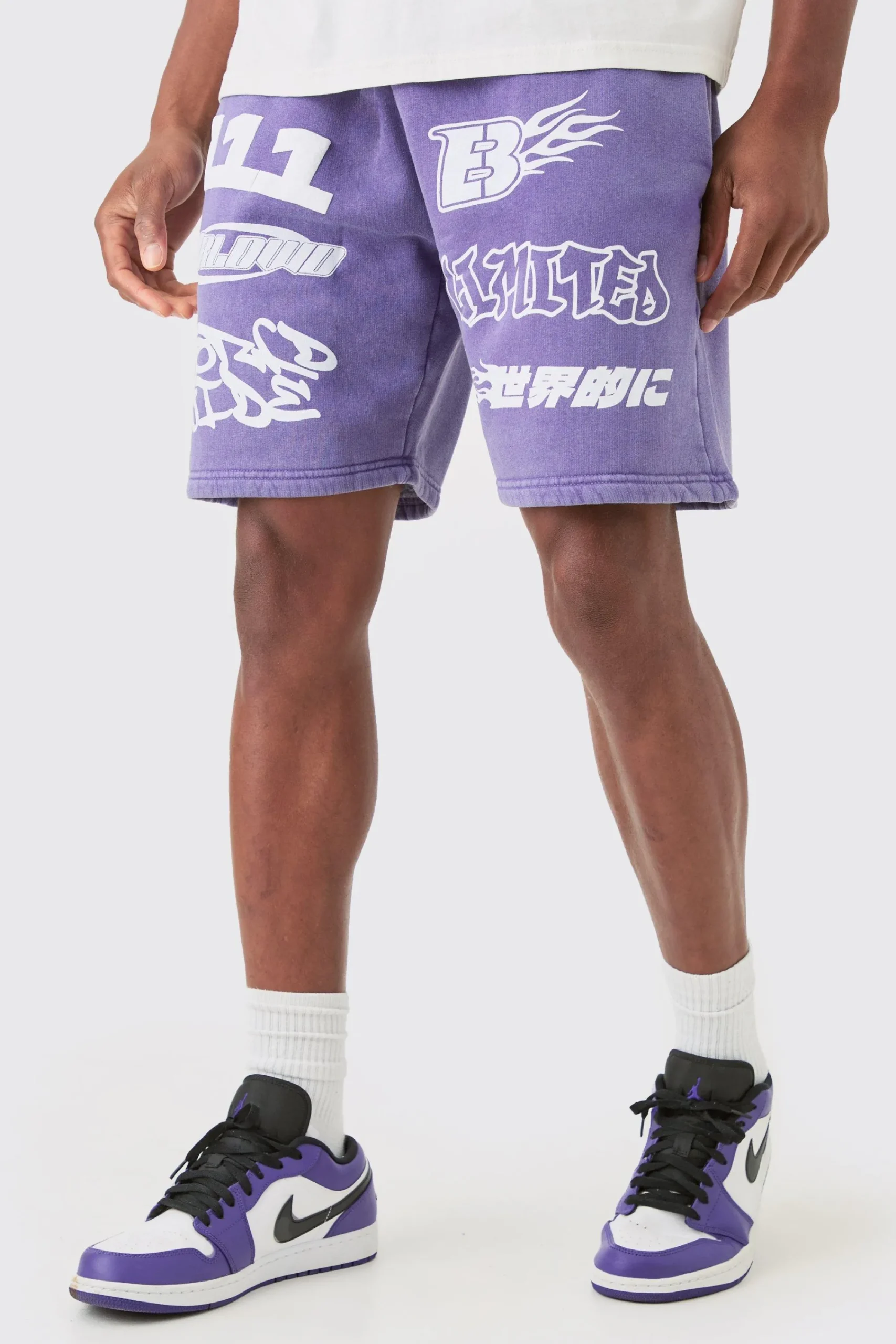 boohooMAN Relaxed Moto Puff Print Washed Shorts | UK| Shorts