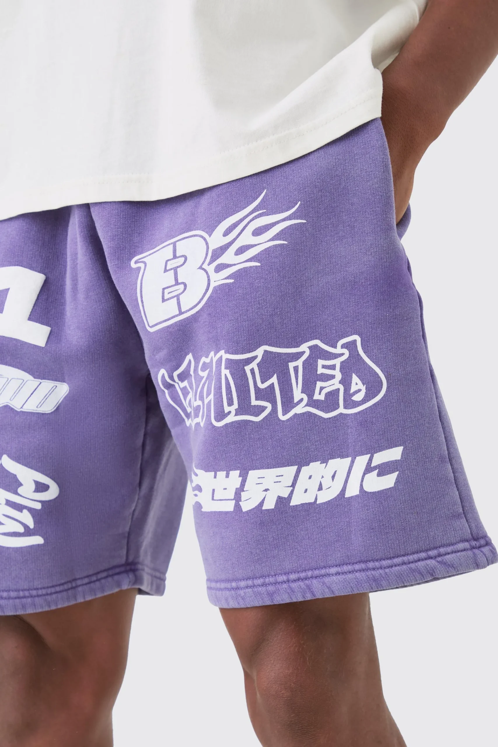 boohooMAN Relaxed Moto Puff Print Washed Shorts | UK| Shorts