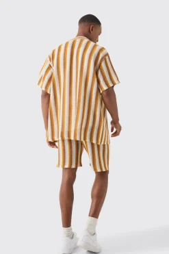 boohooMAN Relaxed Open Stitch Stripe Knit Short In | UK| Shorts|Tracksuits